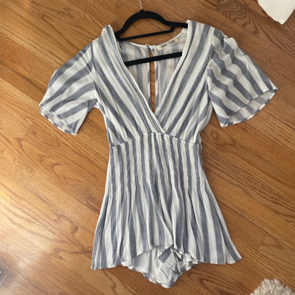 Blue and white stripe romper